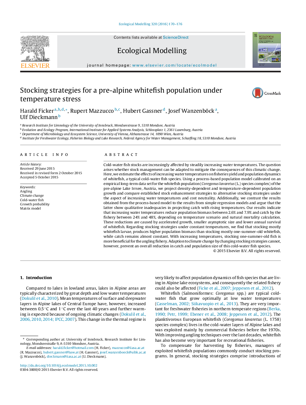 Stocking strategies for a pre-alpine whitefish population under temperature stress