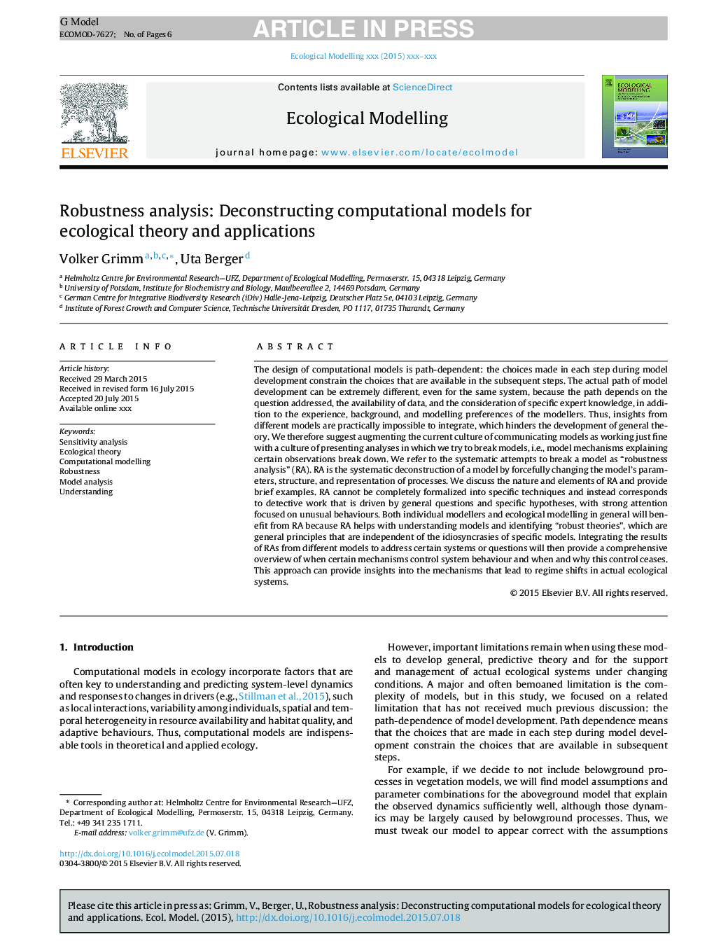 Robustness analysis: Deconstructing computational models for ecological theory and applications