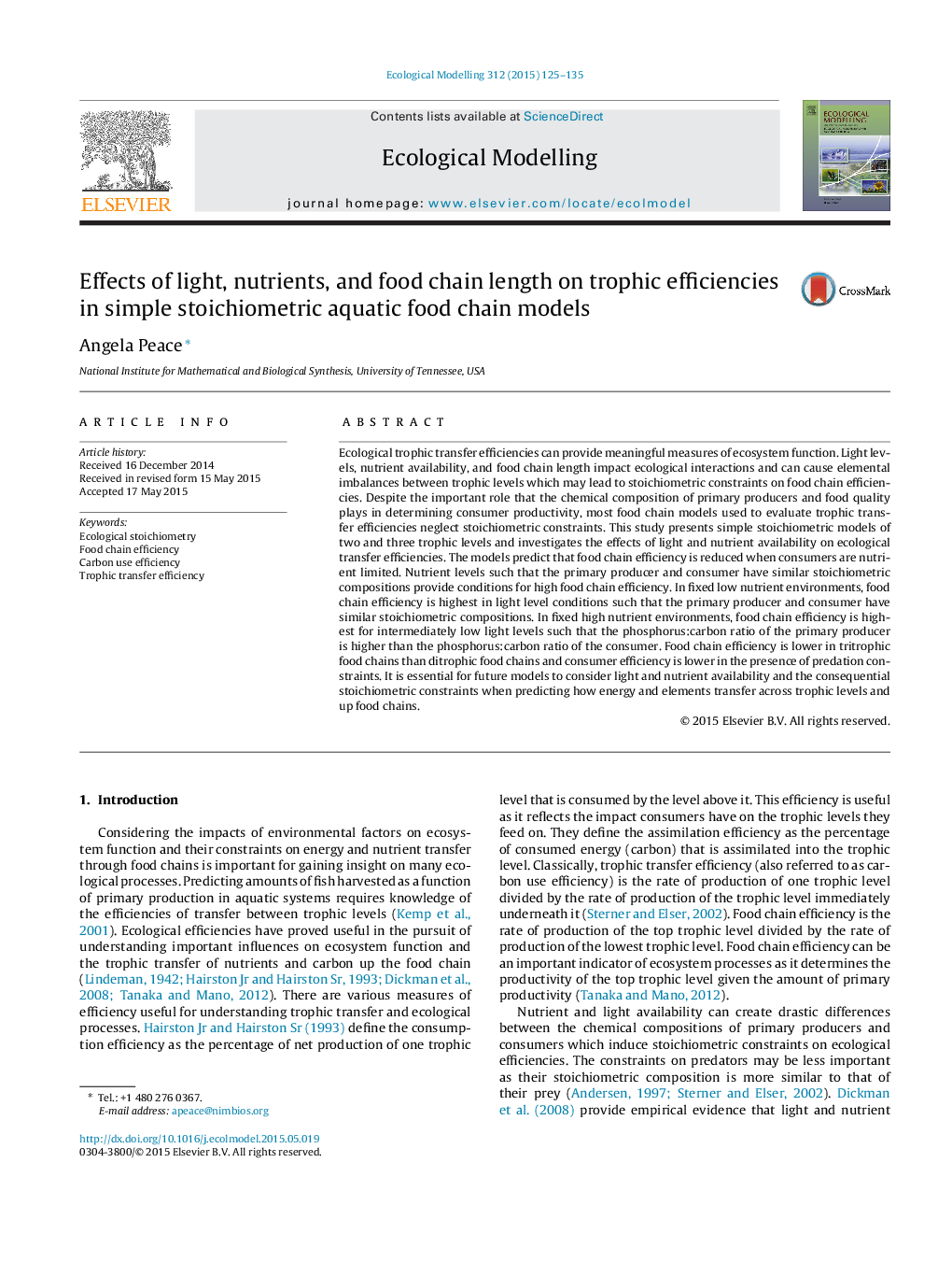 Effects of light, nutrients, and food chain length on trophic efficiencies in simple stoichiometric aquatic food chain models