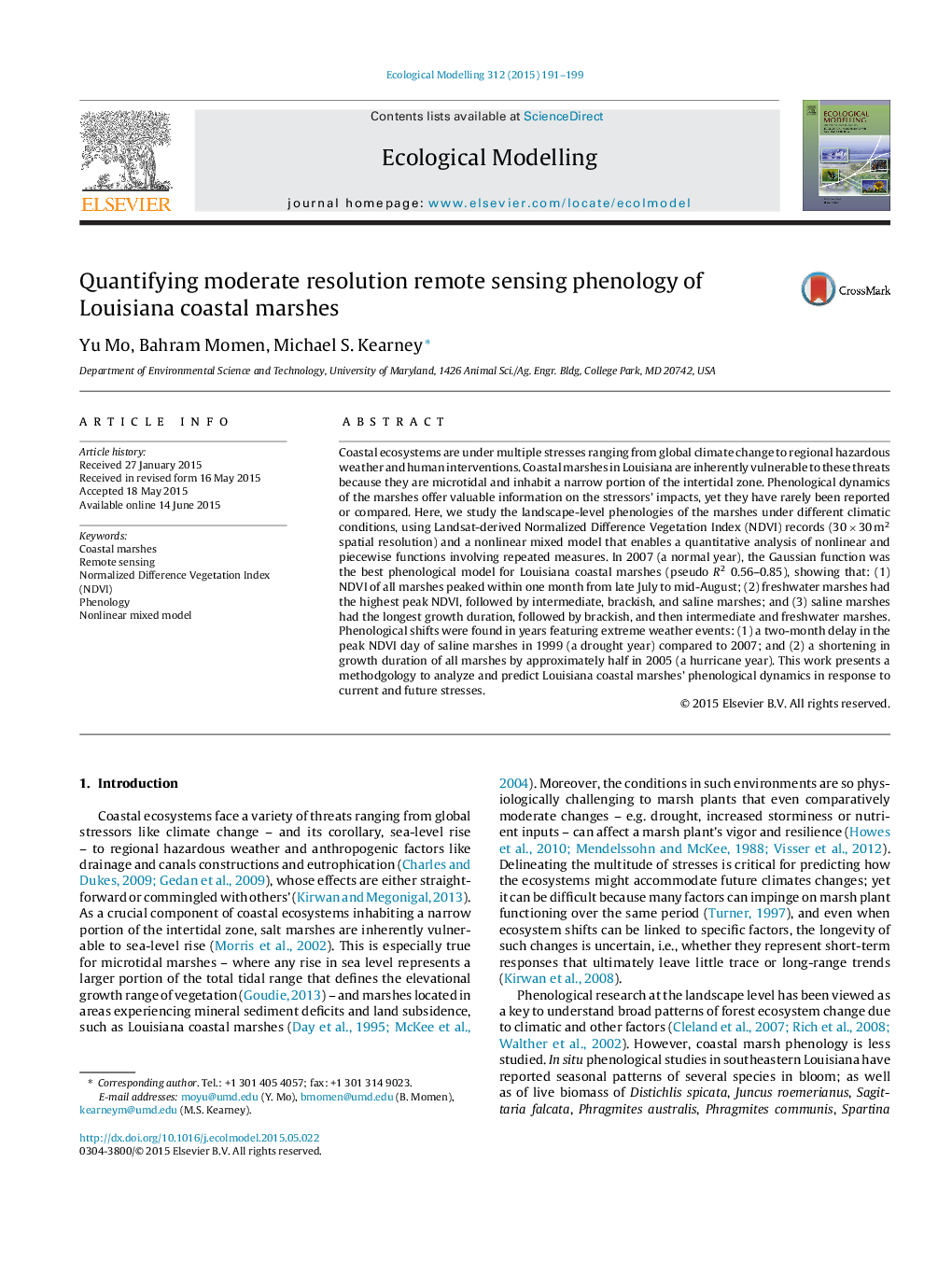 Quantifying moderate resolution remote sensing phenology of Louisiana coastal marshes