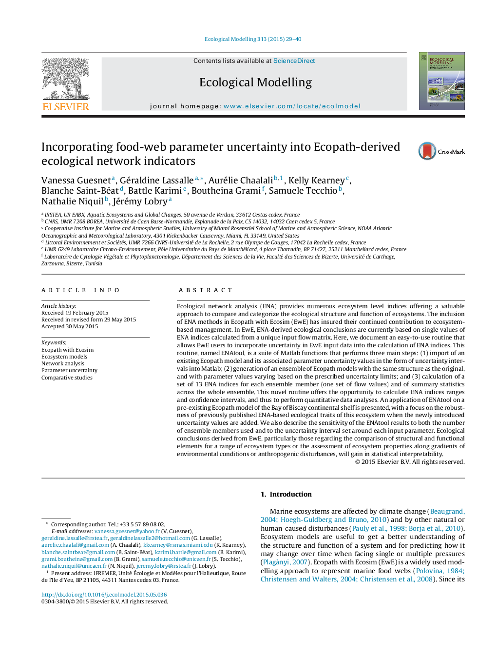 Incorporating food-web parameter uncertainty into Ecopath-derived ecological network indicators