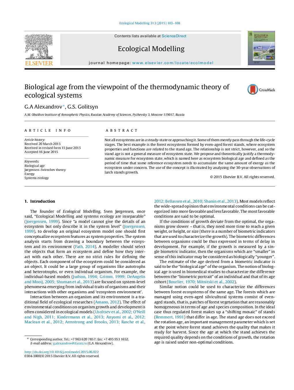 Biological age from the viewpoint of the thermodynamic theory of ecological systems