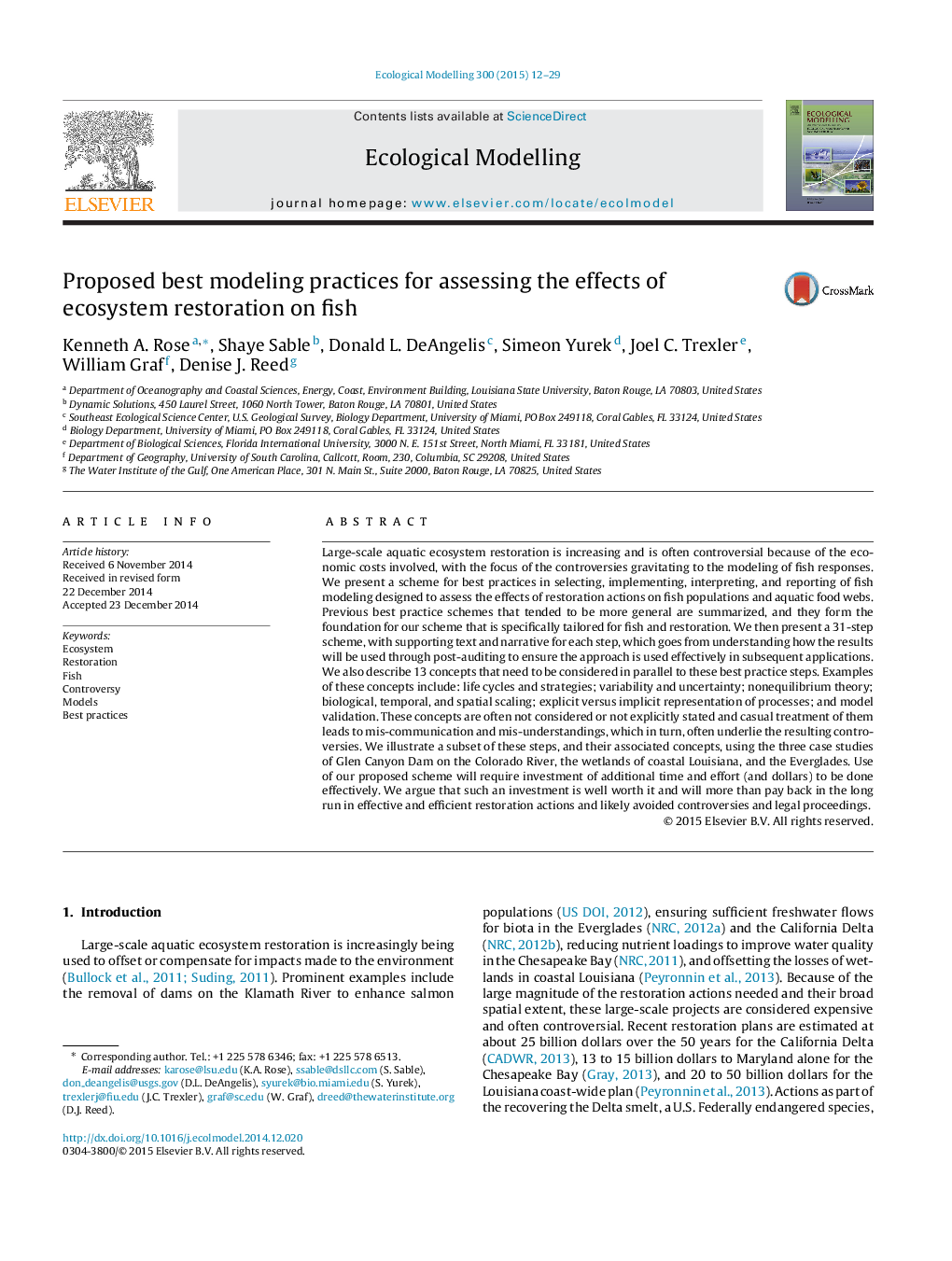 Proposed best modeling practices for assessing the effects of ecosystem restoration on fish