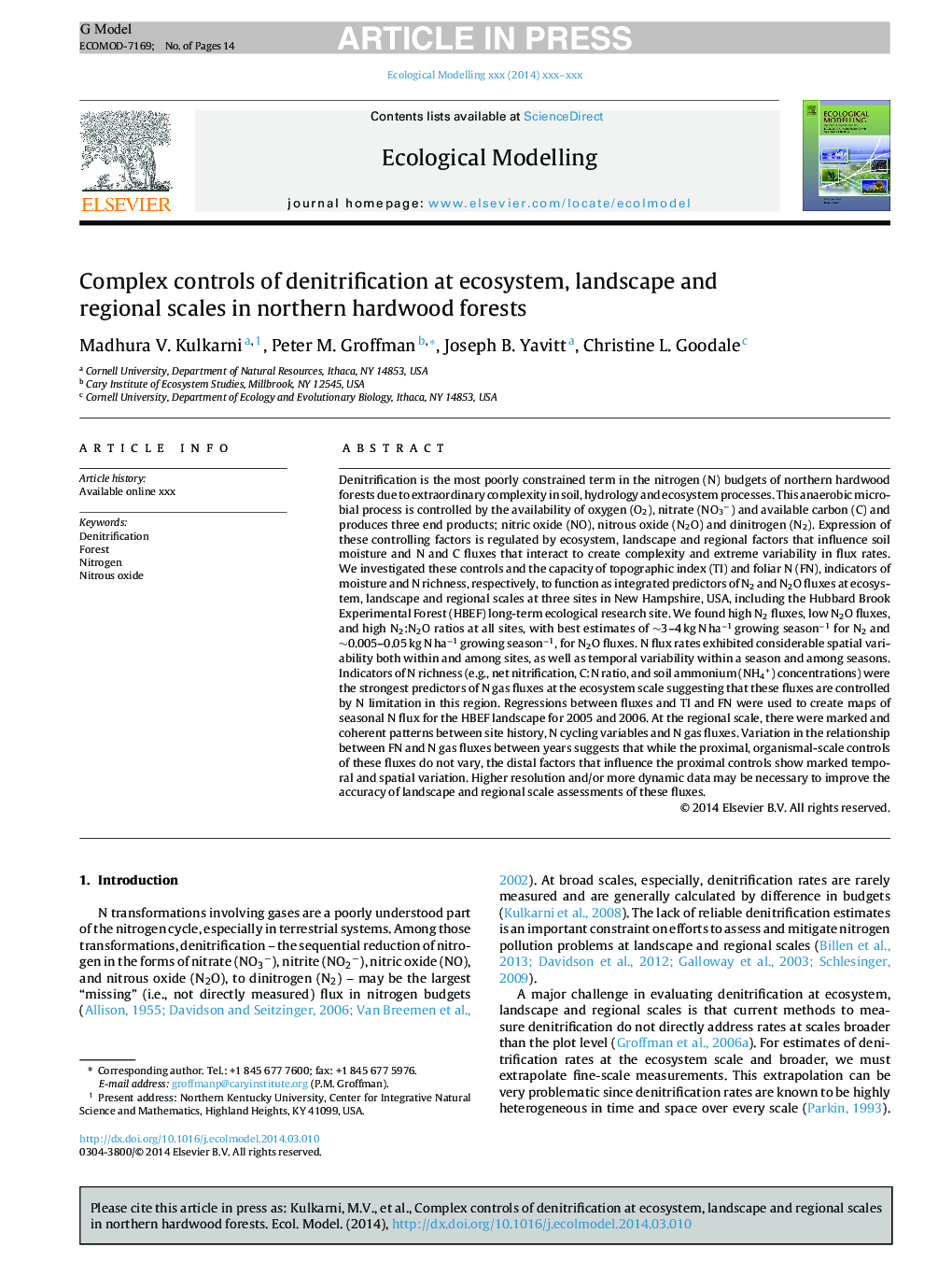 Complex controls of denitrification at ecosystem, landscape and regional scales in northern hardwood forests