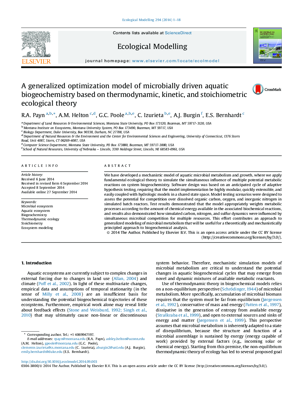 A generalized optimization model of microbially driven aquatic biogeochemistry based on thermodynamic, kinetic, and stoichiometric ecological theory