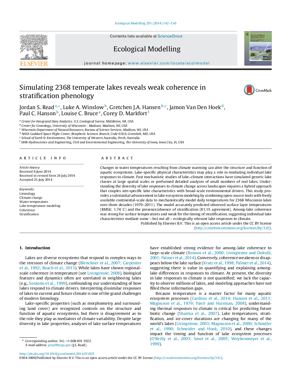 Simulating 2368 temperate lakes reveals weak coherence in stratification phenology