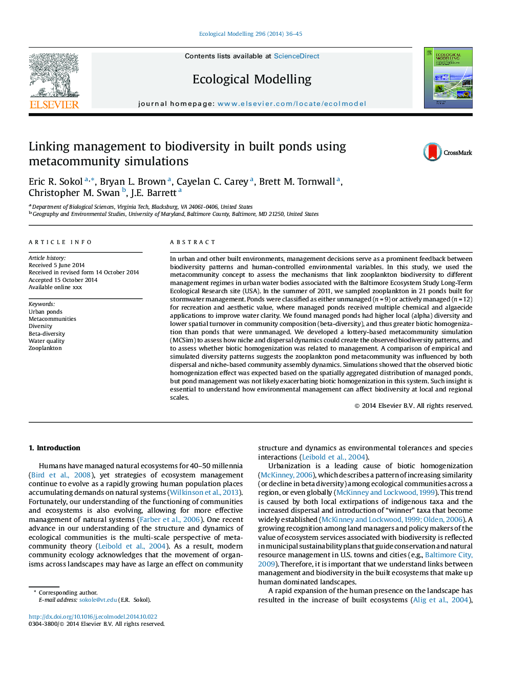 Linking management to biodiversity in built ponds using metacommunity simulations
