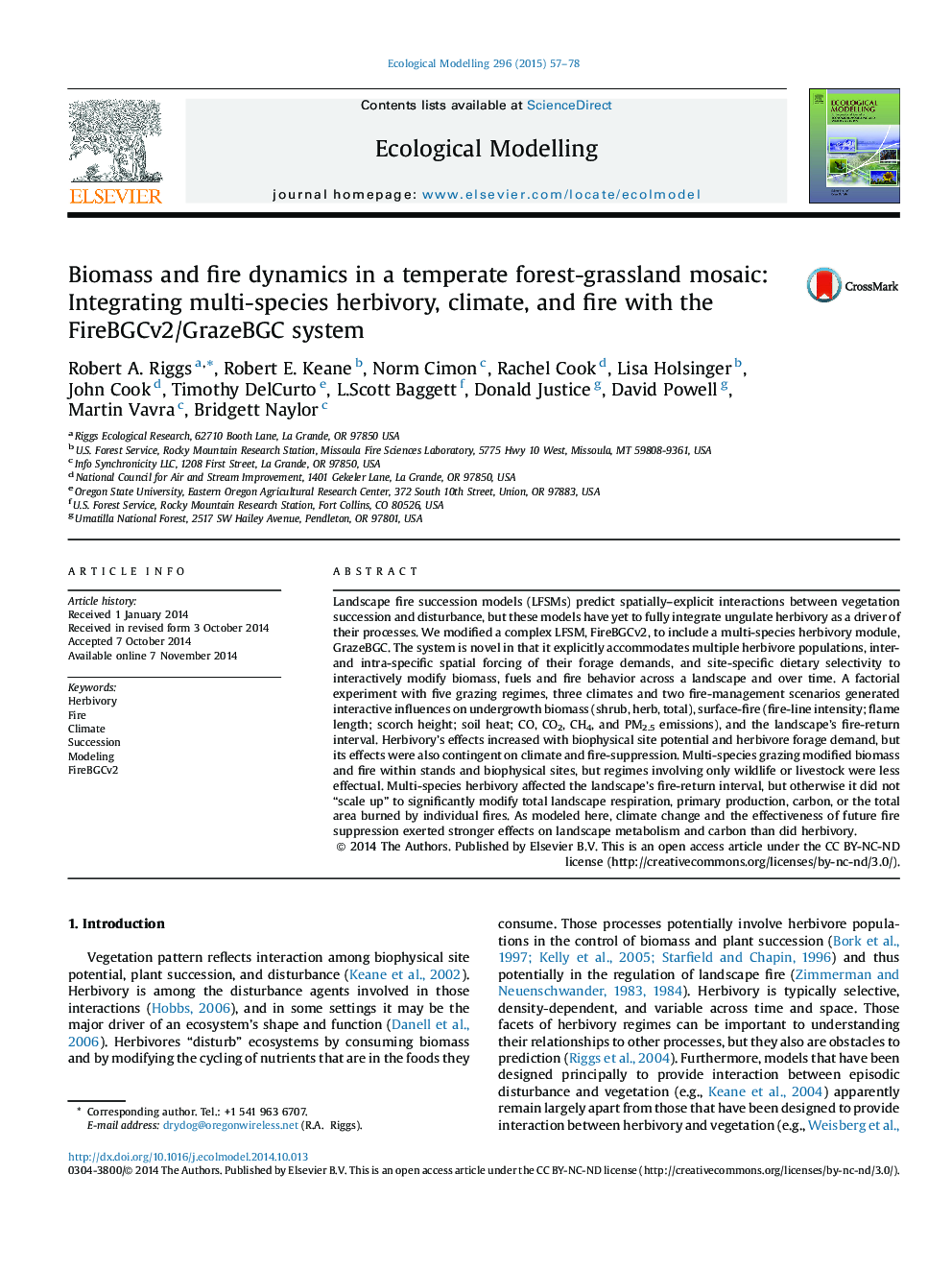 Biomass and fire dynamics in a temperate forest-grassland mosaic: Integrating multi-species herbivory, climate, and fire with the FireBGCv2/GrazeBGC system