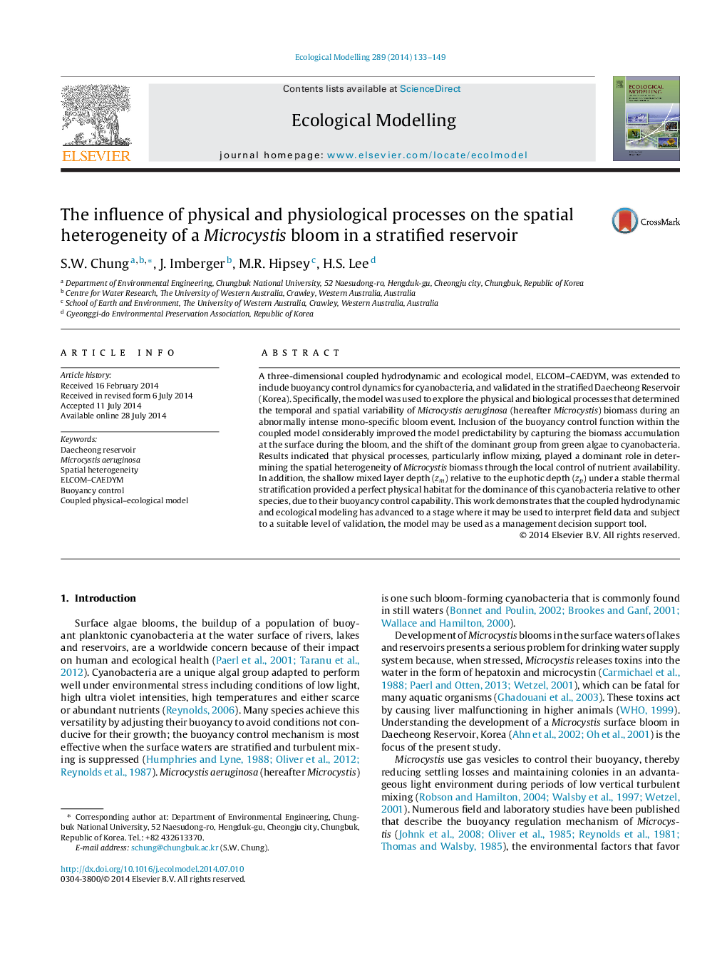 The influence of physical and physiological processes on the spatial heterogeneity of a Microcystis bloom in a stratified reservoir