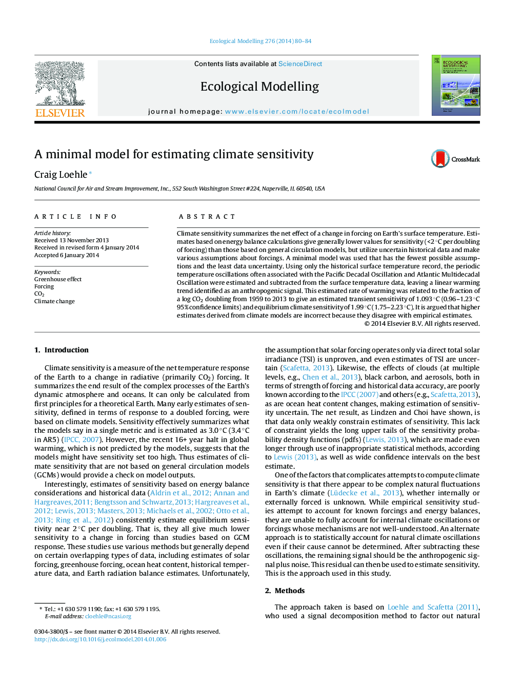 A minimal model for estimating climate sensitivity