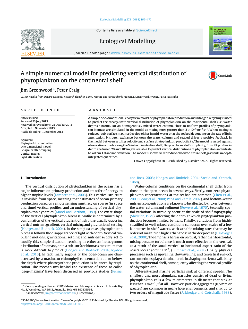 A simple numerical model for predicting vertical distribution of phytoplankton on the continental shelf