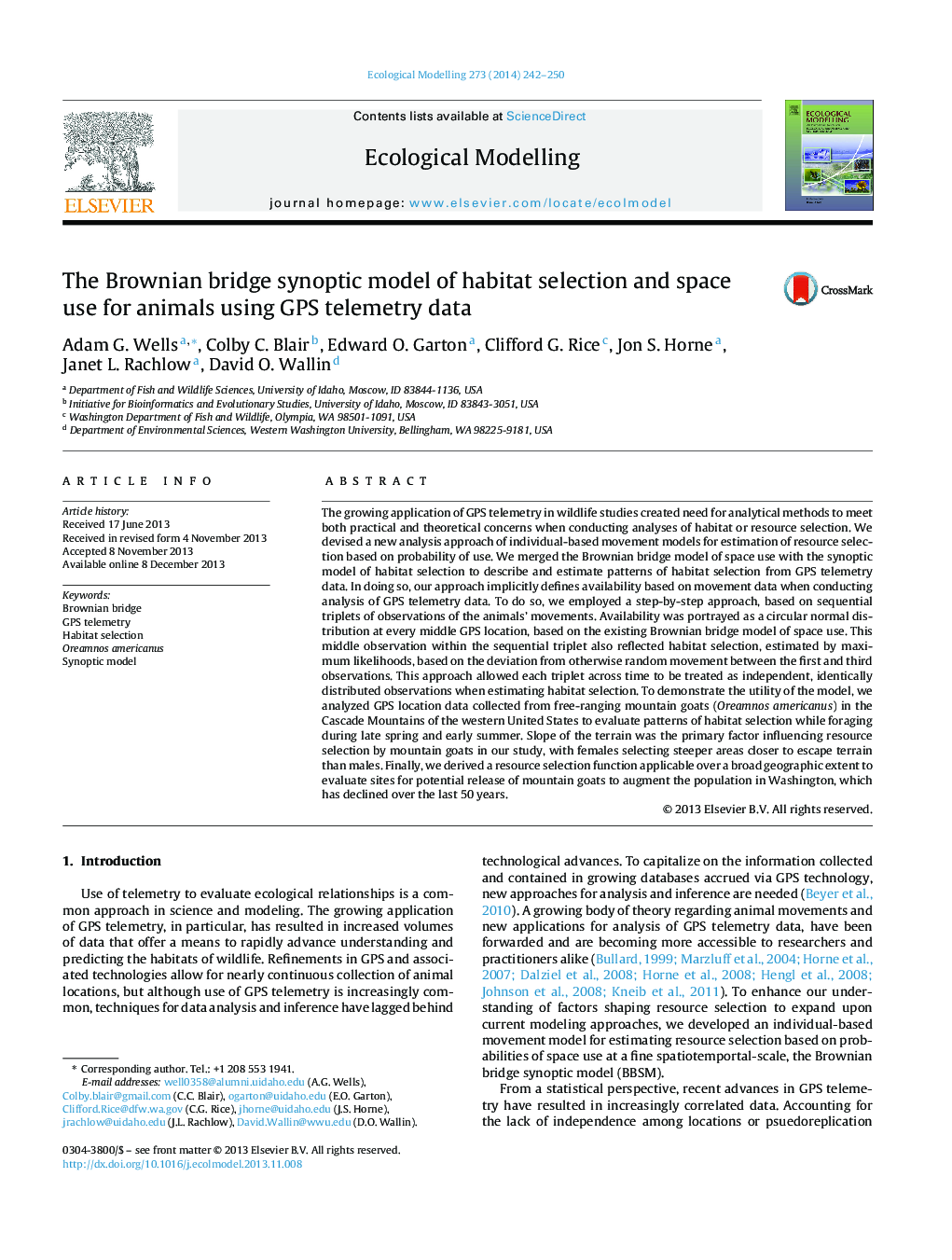 The Brownian bridge synoptic model of habitat selection and space use for animals using GPS telemetry data