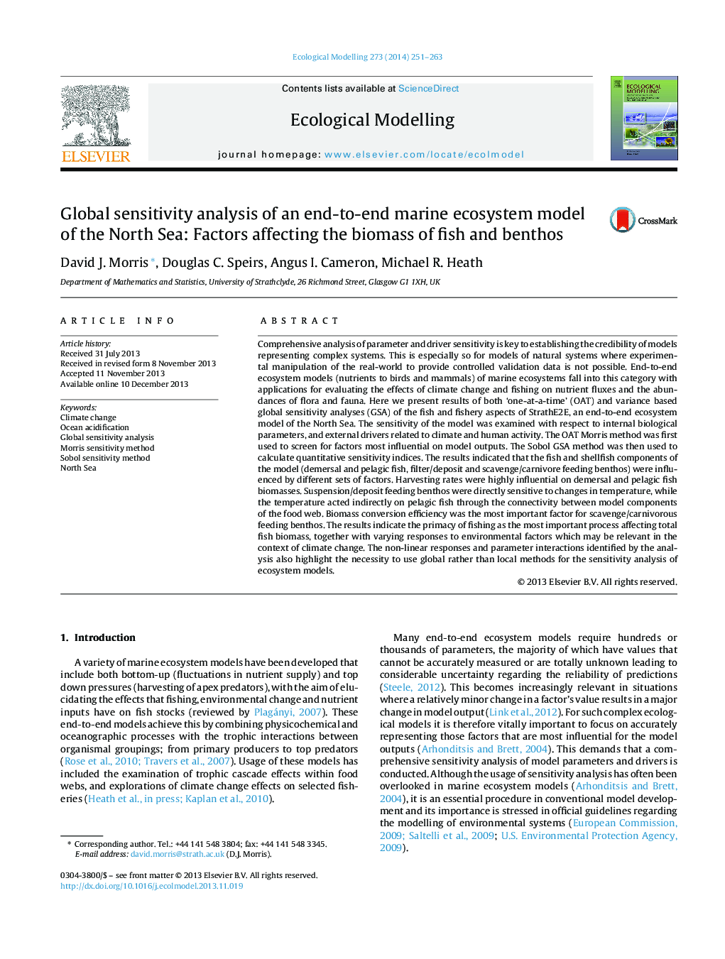تجزیه و تحلیل حساسیت جهانی مدل پایه و پایانی سیستم اکوسیستم دریایی دریای شمال: عوامل موثر بر زیست توده ماهی و بتوز 