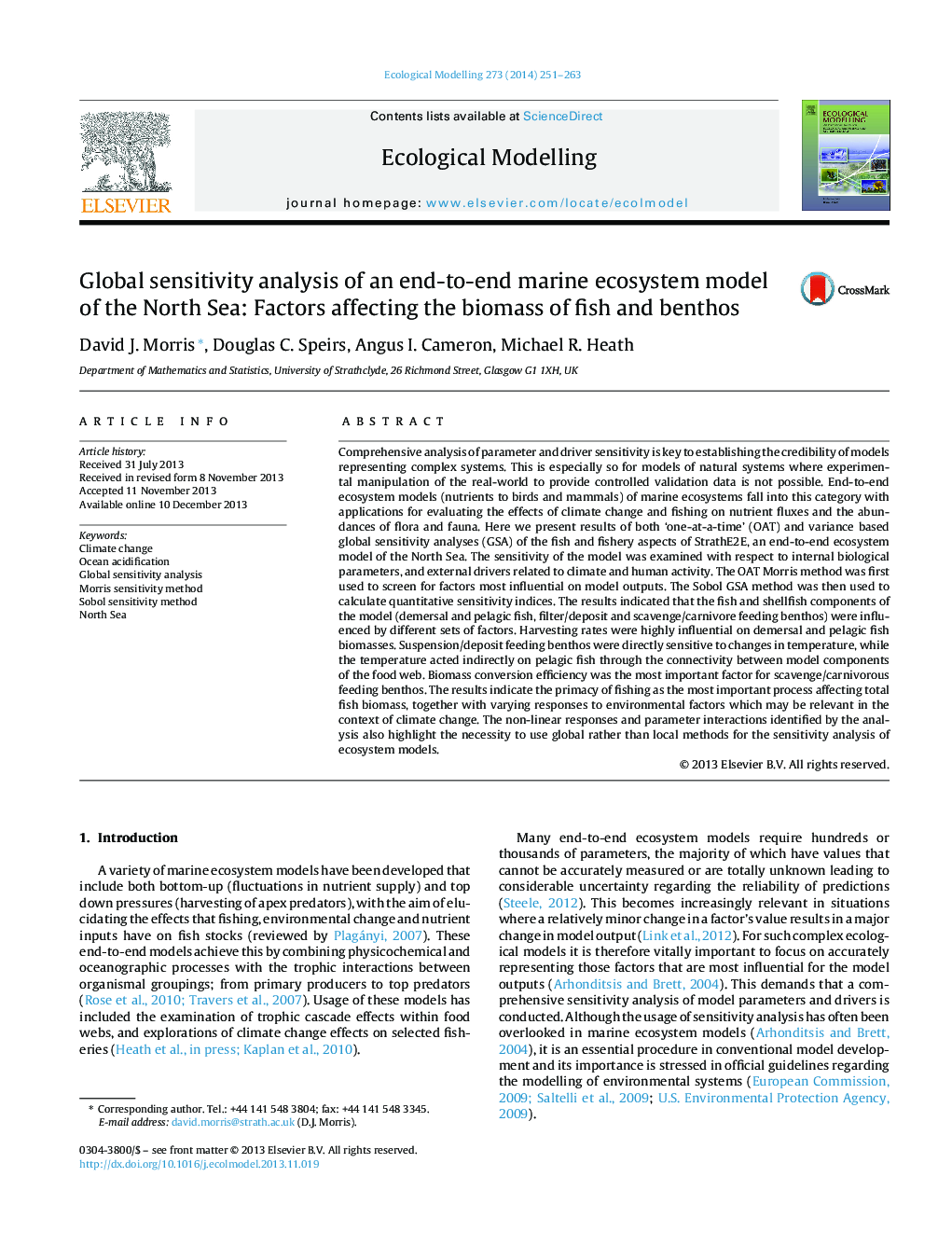 Global sensitivity analysis of an end-to-end marine ecosystem model of the North Sea: Factors affecting the biomass of fish and benthos