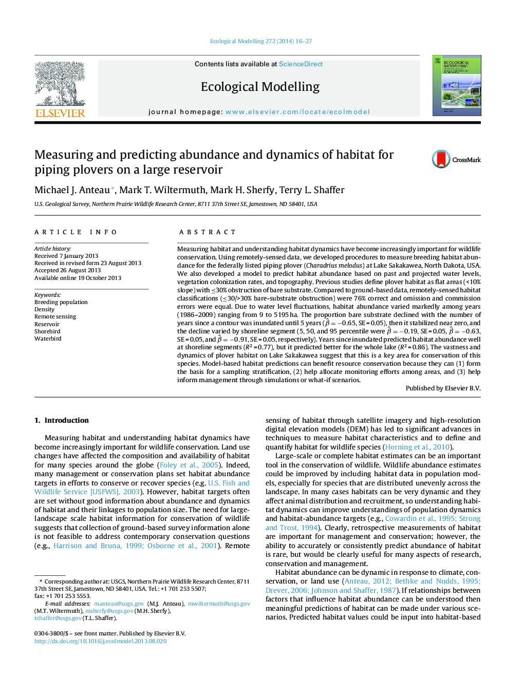 Measuring and predicting abundance and dynamics of habitat for piping plovers on a large reservoir