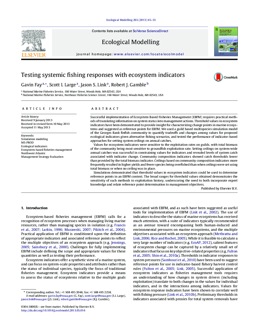 Testing systemic fishing responses with ecosystem indicators