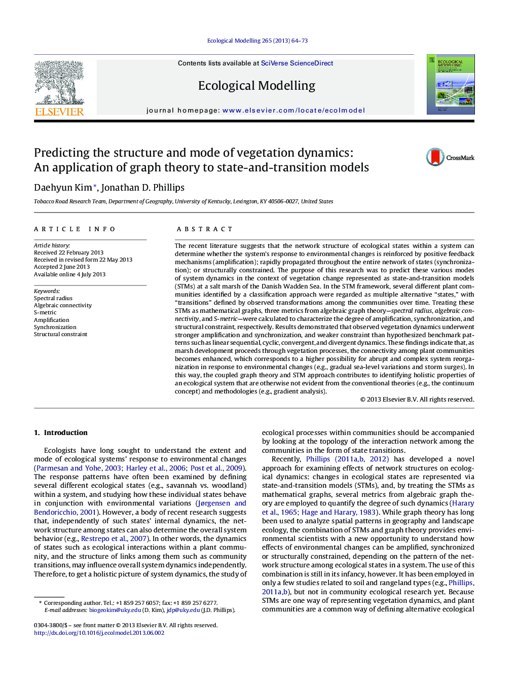 Predicting the structure and mode of vegetation dynamics: An application of graph theory to state-and-transition models