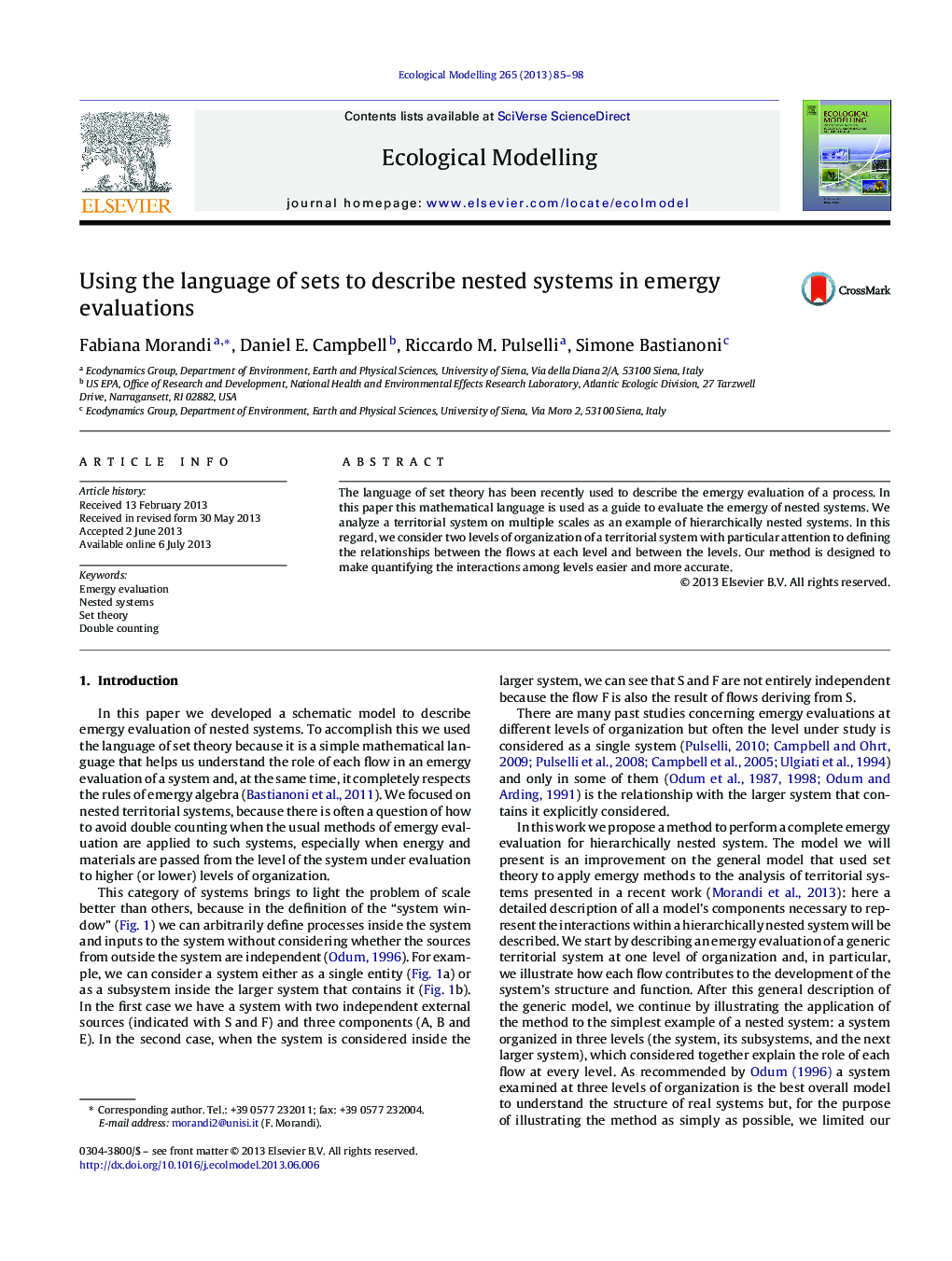 Using the language of sets to describe nested systems in emergy evaluations