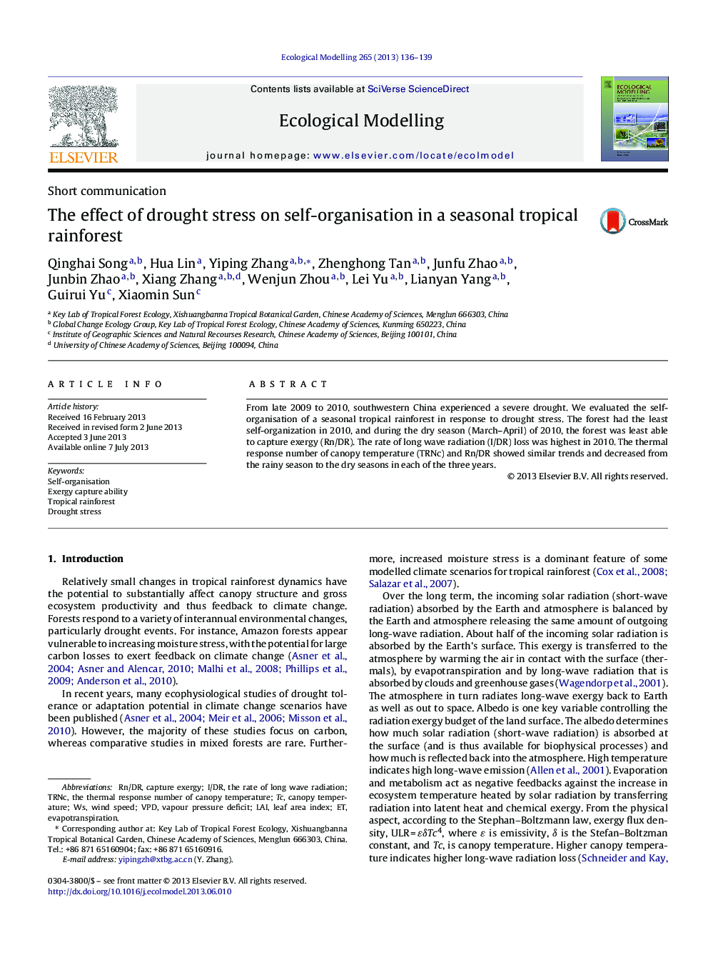 The effect of drought stress on self-organisation in a seasonal tropical rainforest