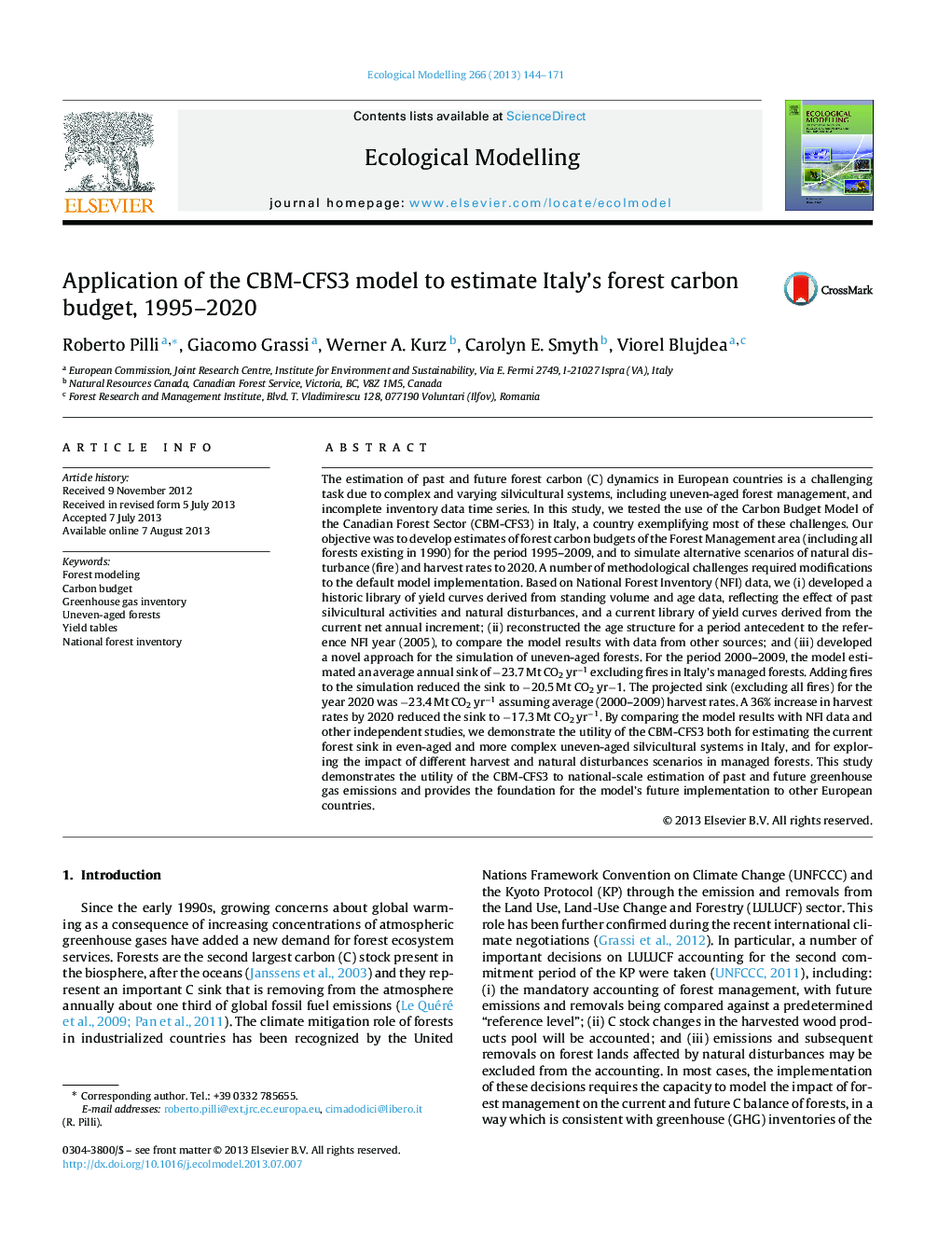 Application of the CBM-CFS3 model to estimate Italy's forest carbon budget, 1995-2020