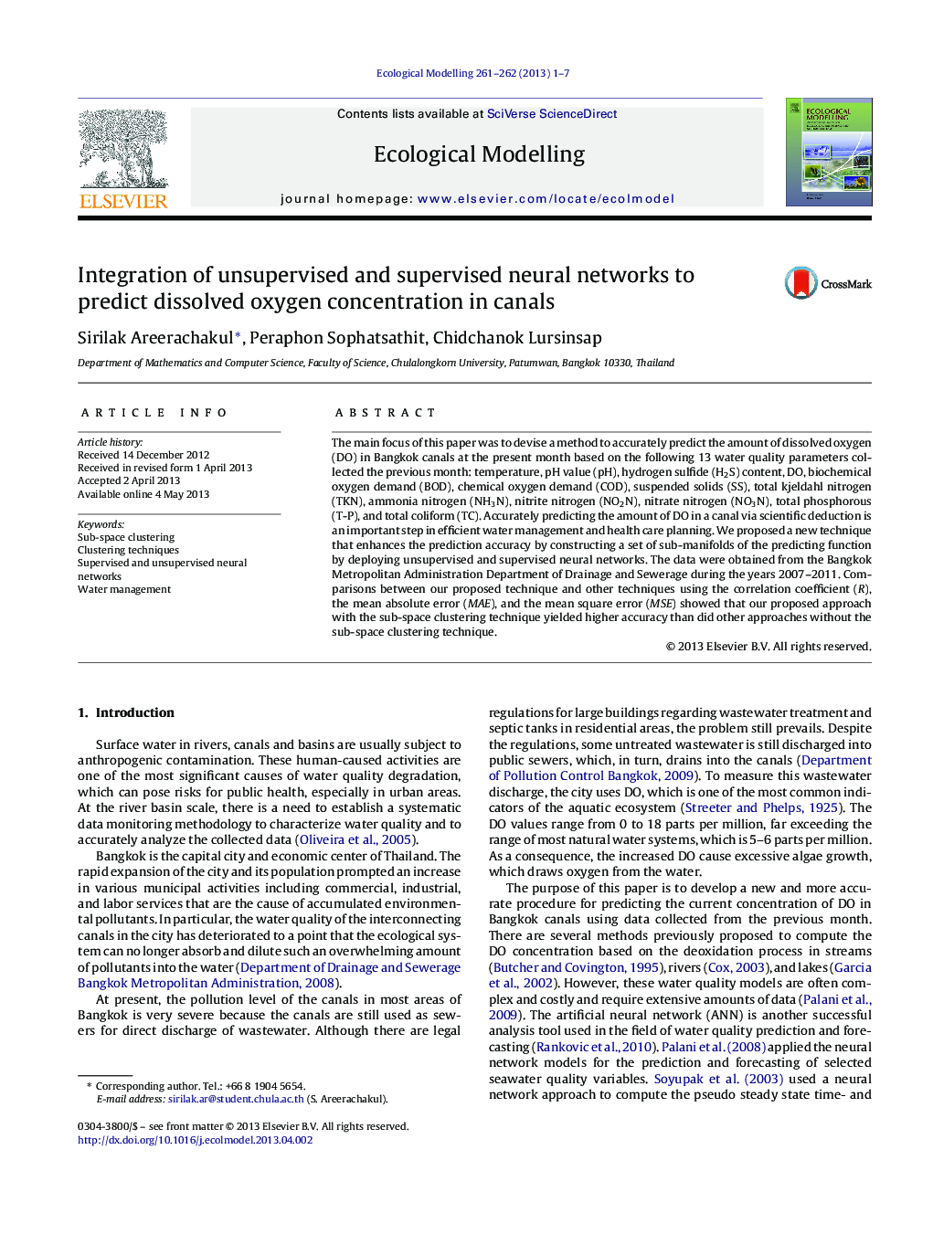 Integration of unsupervised and supervised neural networks to predict dissolved oxygen concentration in canals