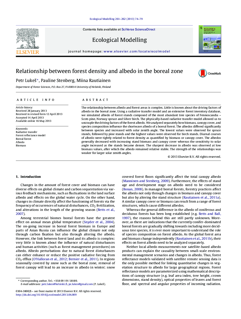 Relationship between forest density and albedo in the boreal zone