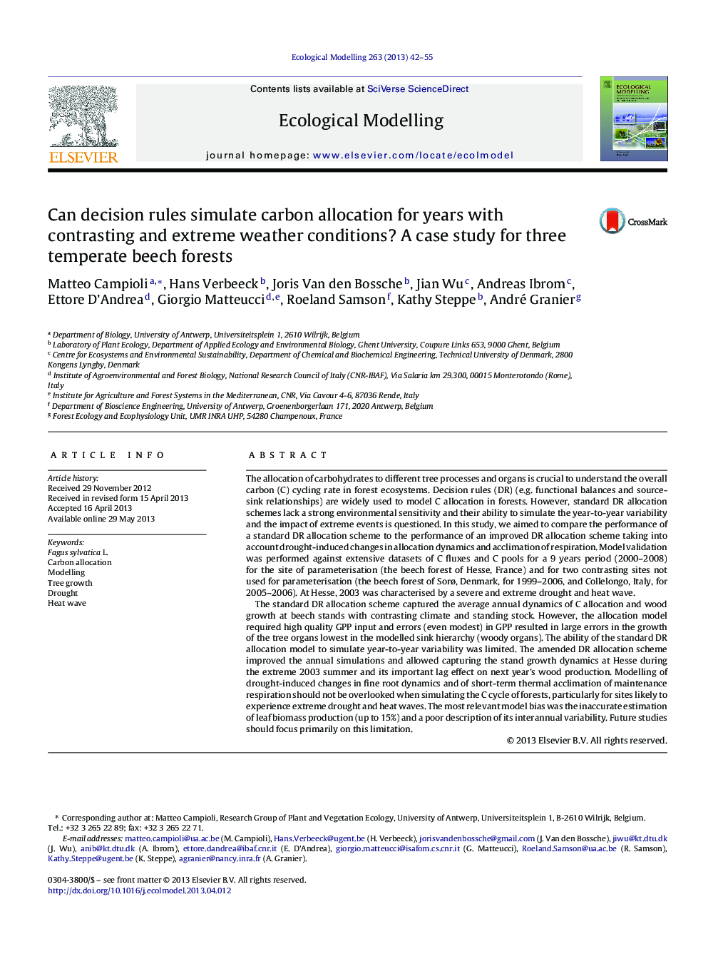 Can decision rules simulate carbon allocation for years with contrasting and extreme weather conditions? A case study for three temperate beech forests