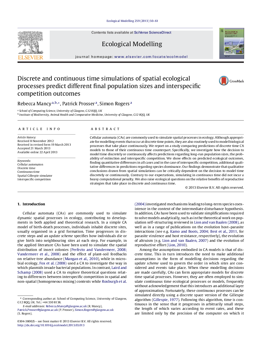 Discrete and continuous time simulations of spatial ecological processes predict different final population sizes and interspecific competition outcomes