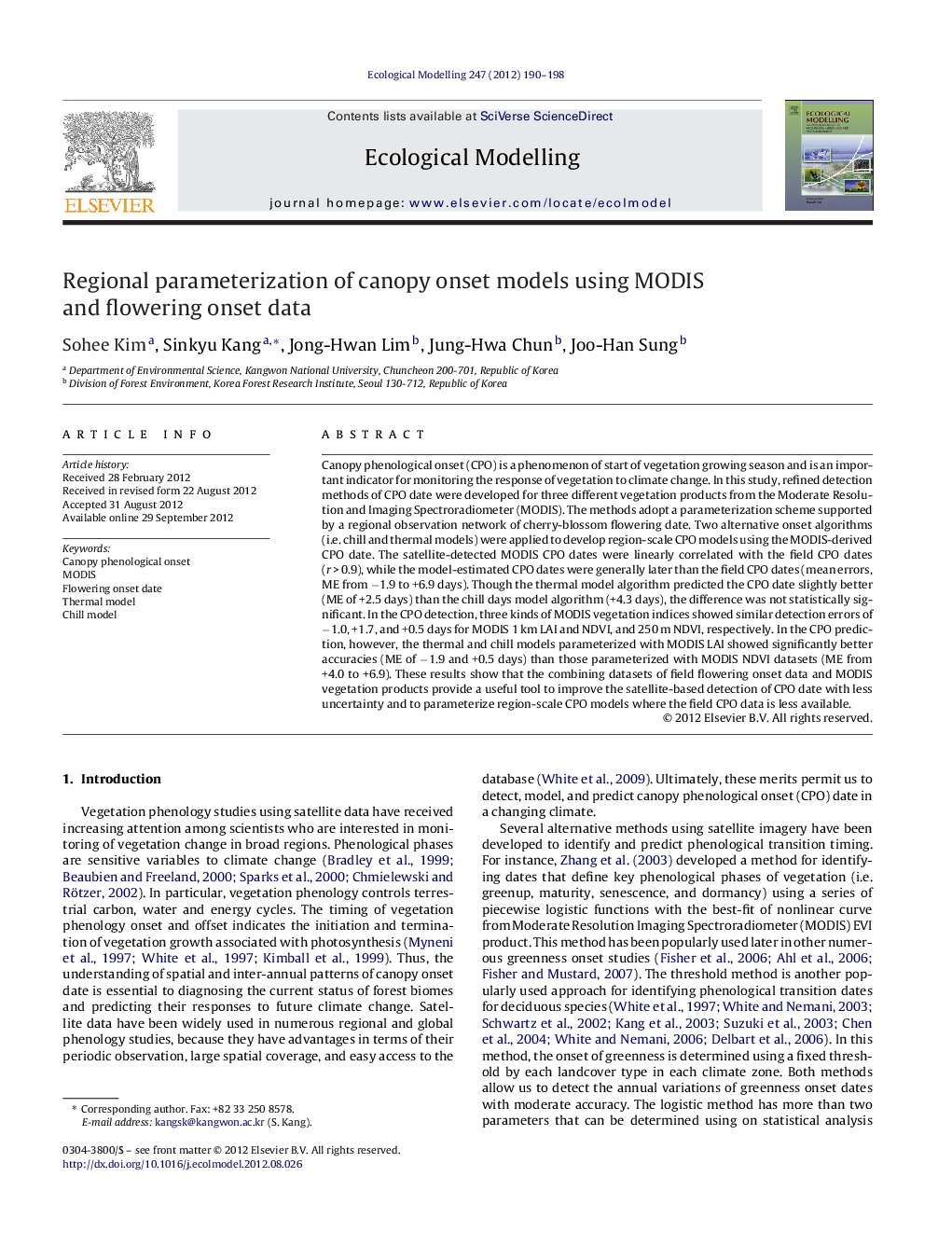 Regional parameterization of canopy onset models using MODIS and flowering onset data