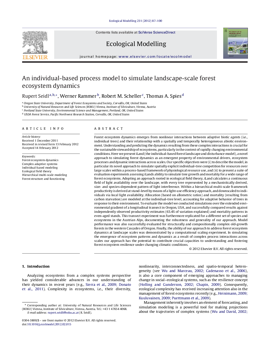 An individual-based process model to simulate landscape-scale forest ecosystem dynamics