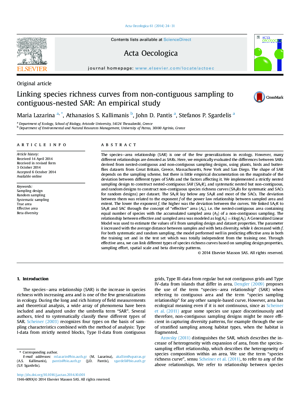 Linking species richness curves from non-contiguous sampling to contiguous-nested SAR: An empirical study