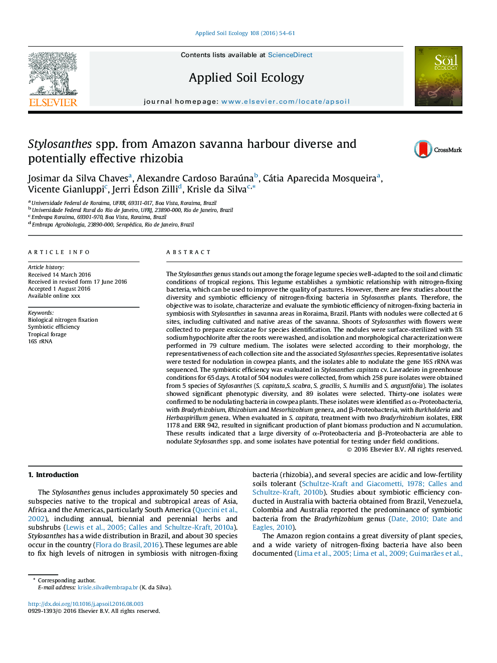 Stylosanthes spp. from Amazon savanna harbour diverse and potentially effective rhizobia