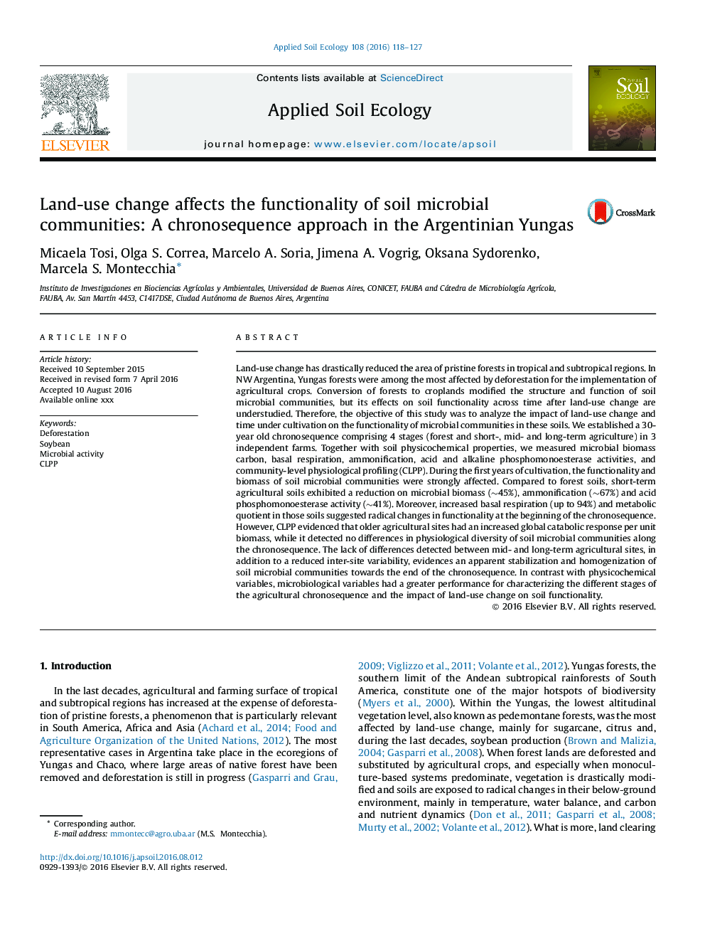 Land-use change affects the functionality of soil microbial communities: A chronosequence approach in the Argentinian Yungas