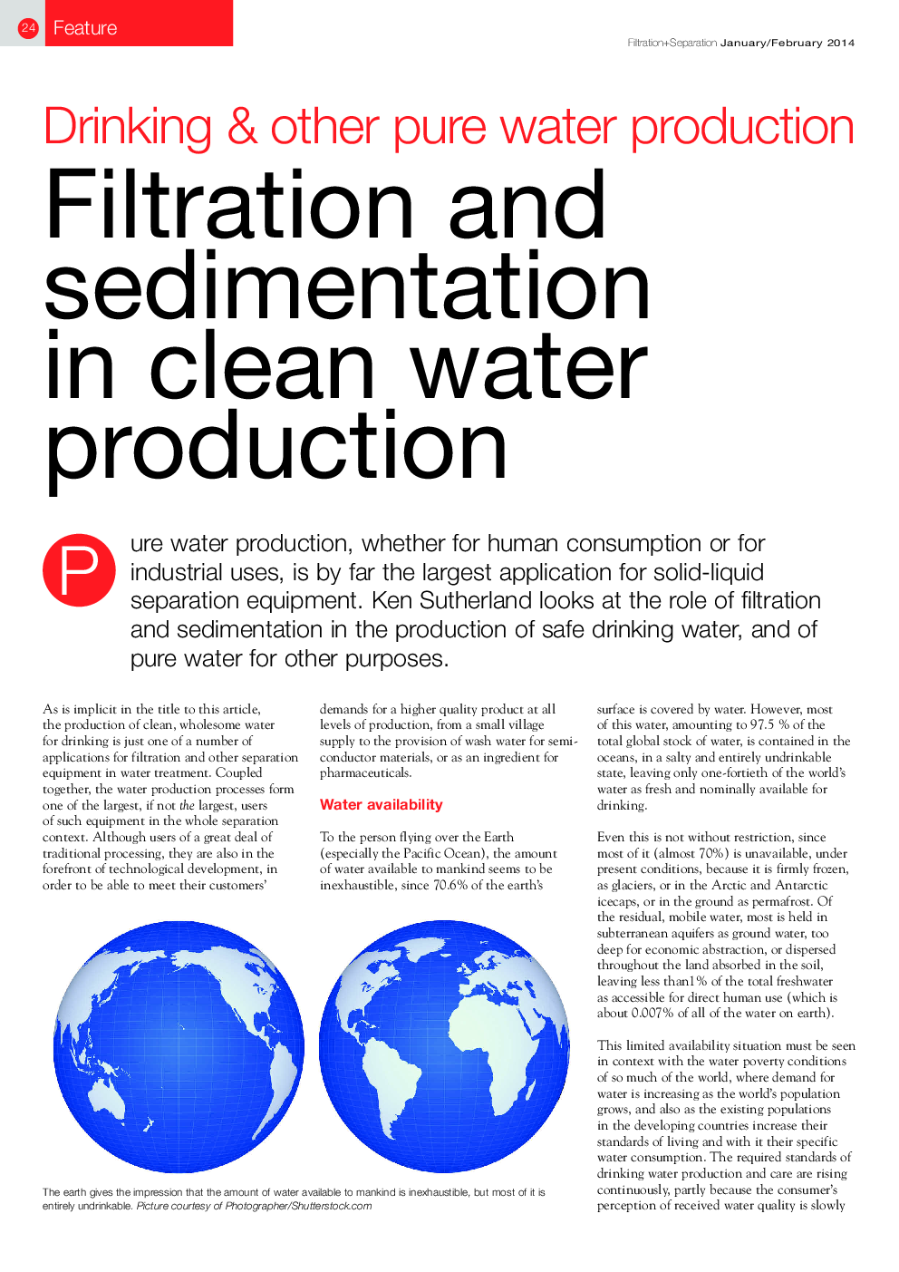Drinking & other pure water production: Filtration and sedimentation in clean water production