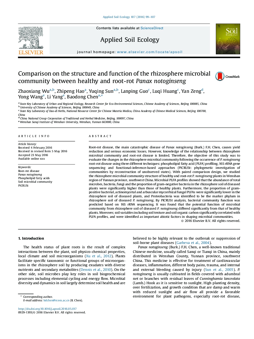 Comparison on the structure and function of the rhizosphere microbial community between healthy and root-rot Panax notoginseng