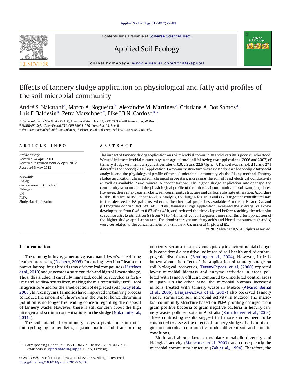 Effects of tannery sludge application on physiological and fatty acid profiles of the soil microbial community