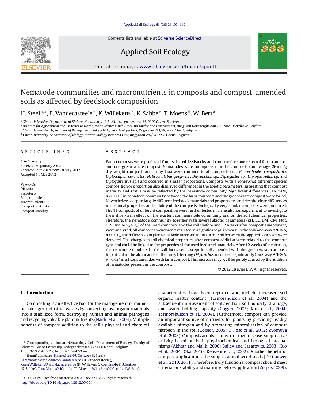 Nematode communities and macronutrients in composts and compost-amended soils as affected by feedstock composition