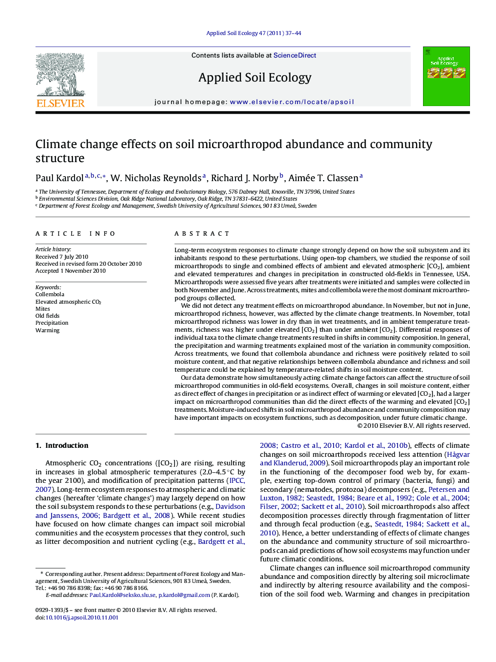 Climate change effects on soil microarthropod abundance and community structure