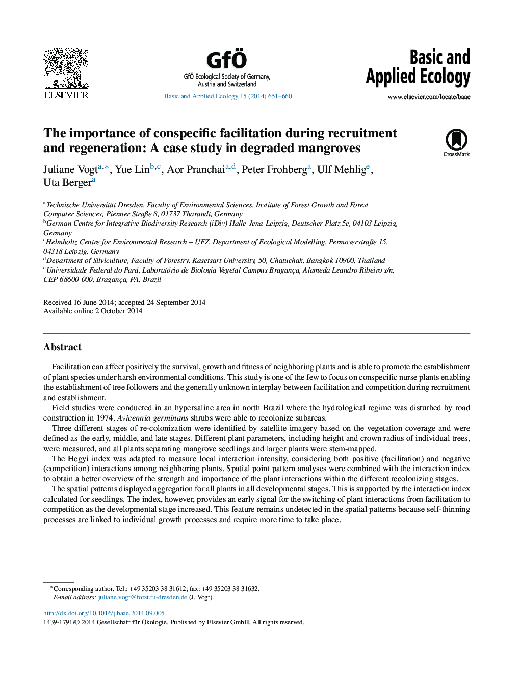 The importance of conspecific facilitation during recruitment and regeneration: A case study in degraded mangroves