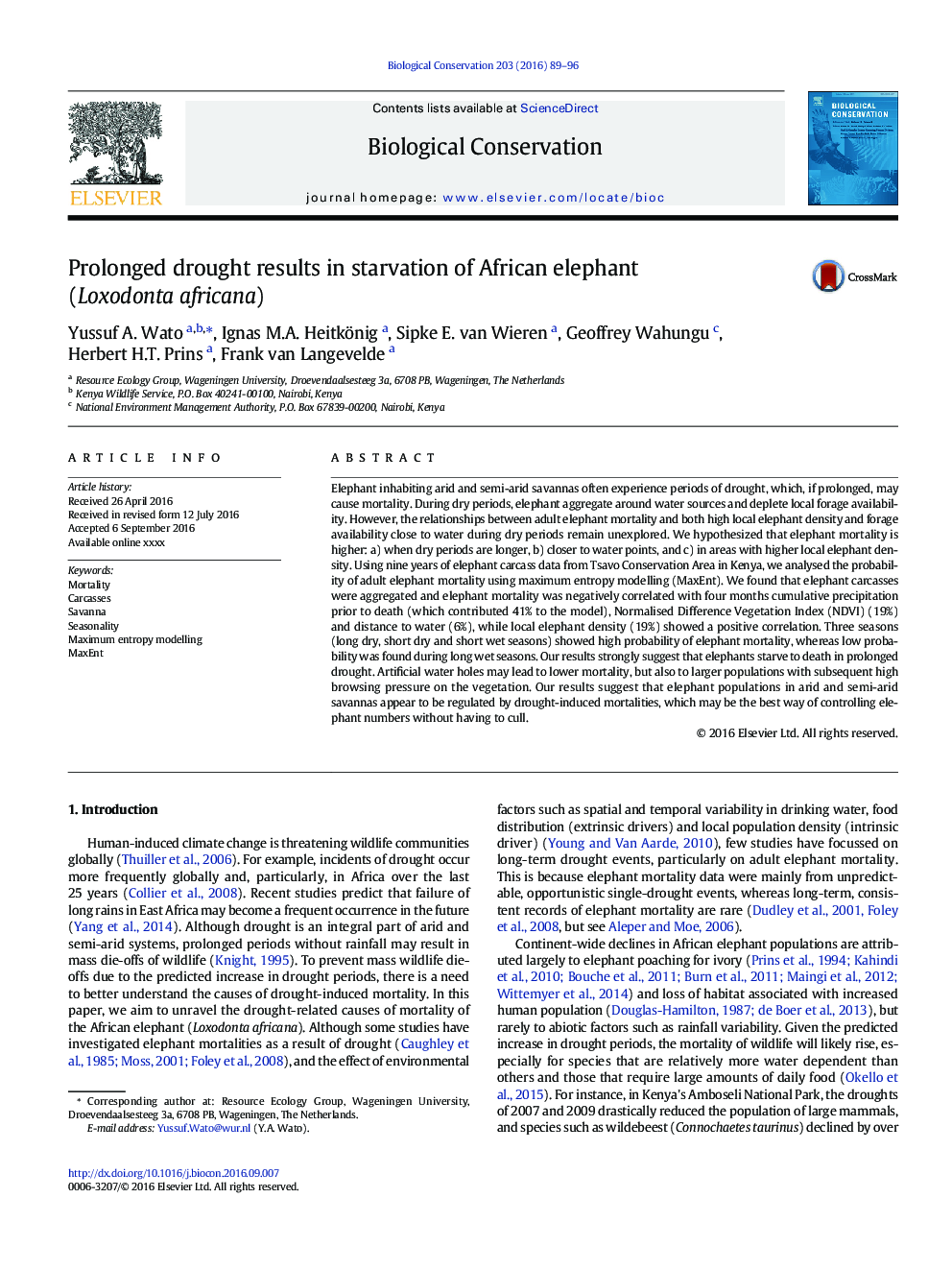 Prolonged drought results in starvation of African elephant (Loxodonta africana)