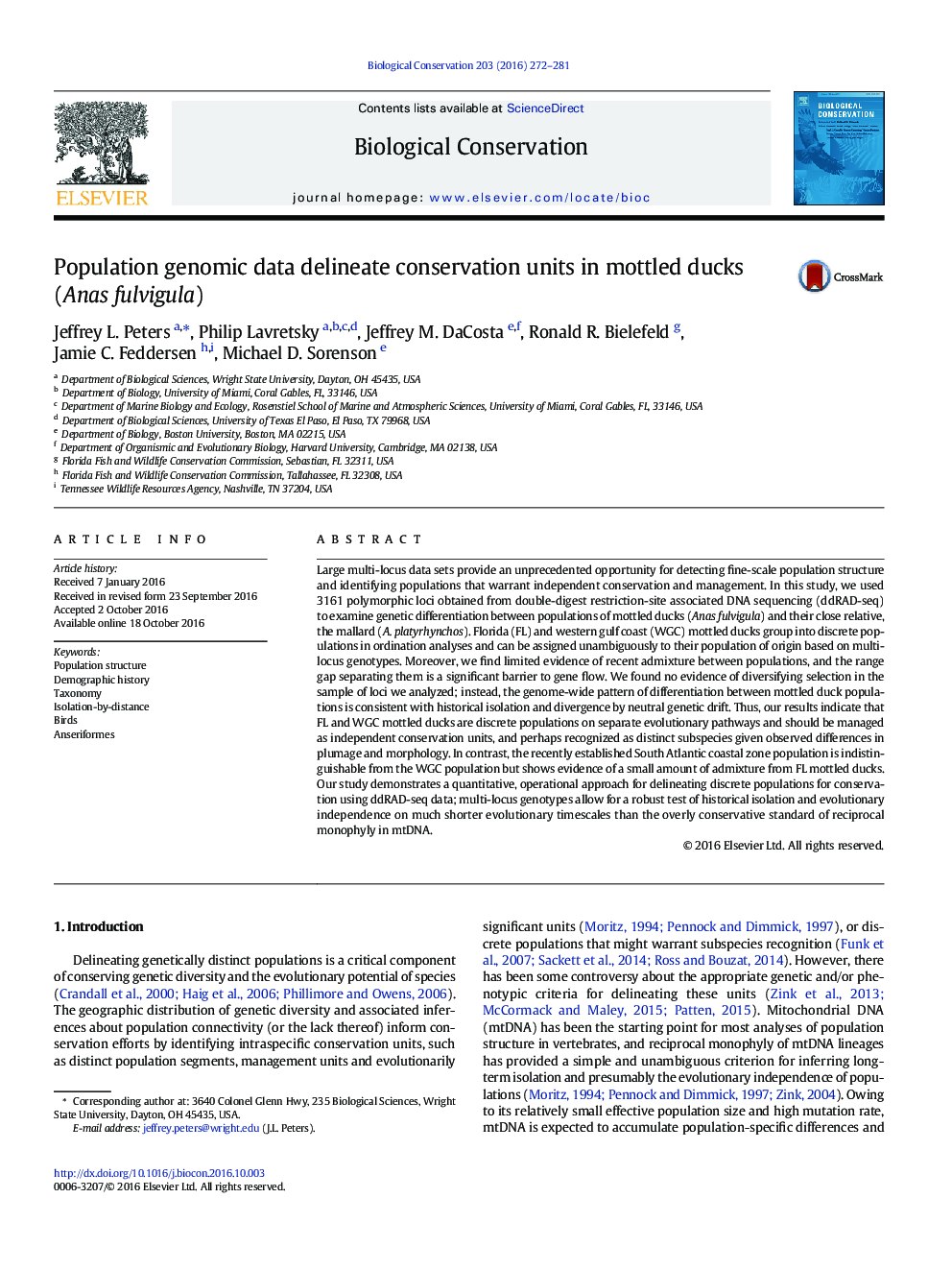 Population genomic data delineate conservation units in mottled ducks (Anas fulvigula)