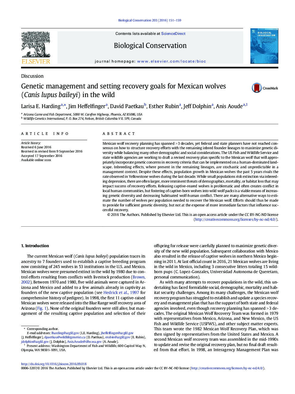 Genetic management and setting recovery goals for Mexican wolves (Canis lupus baileyi) in the wild