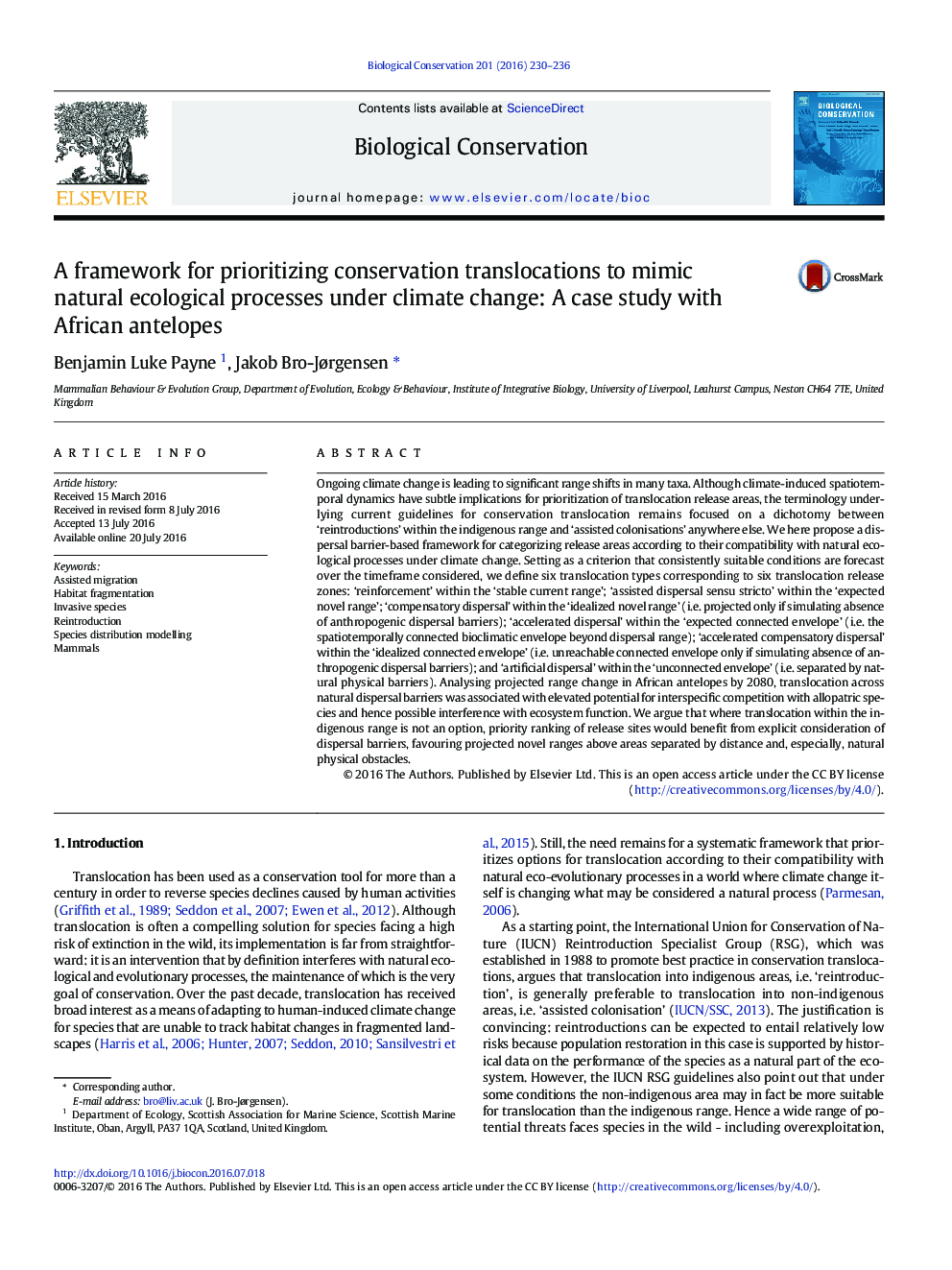 یک چارچوب برای اولویت بندی تغییرات حفاظت شده برای تقلید از فرآیندهای طبیعی زیست محیطی تحت تغییرات آب و هوایی: یک مطالعه مورد با آنتیلئوپ های آفریقایی 