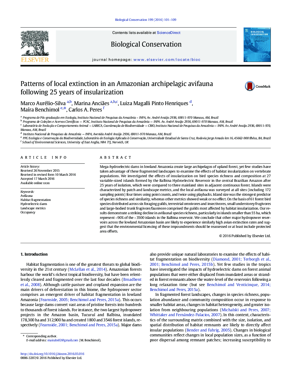 Patterns of local extinction in an Amazonian archipelagic avifauna following 25Â years of insularization