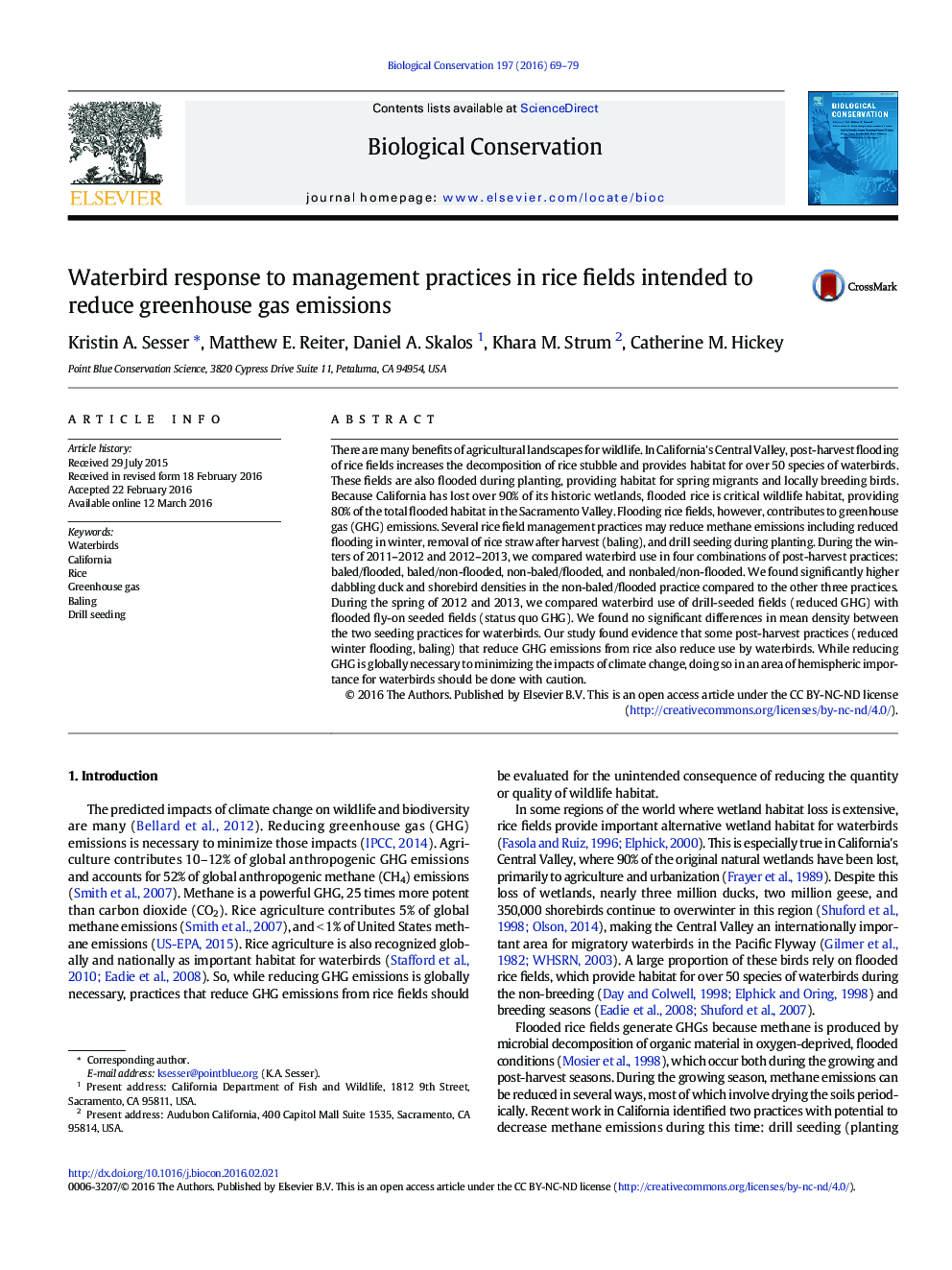 Waterbird response to management practices in rice fields intended to reduce greenhouse gas emissions