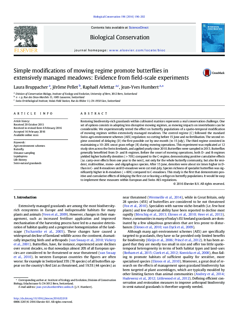 Simple modifications of mowing regime promote butterflies in extensively managed meadows: Evidence from field-scale experiments