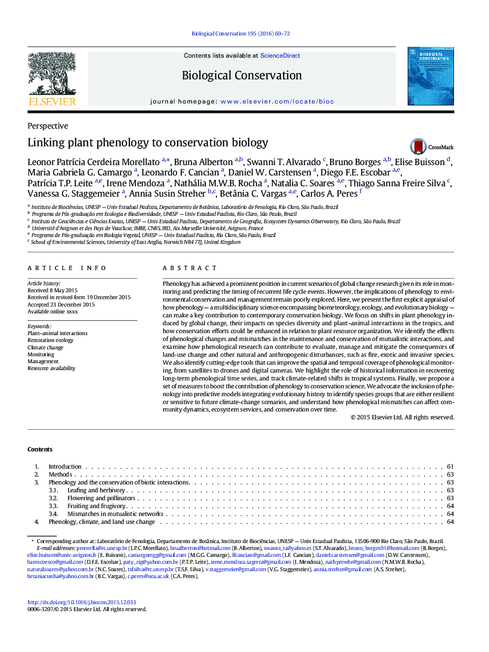 Linking plant phenology to conservation biology