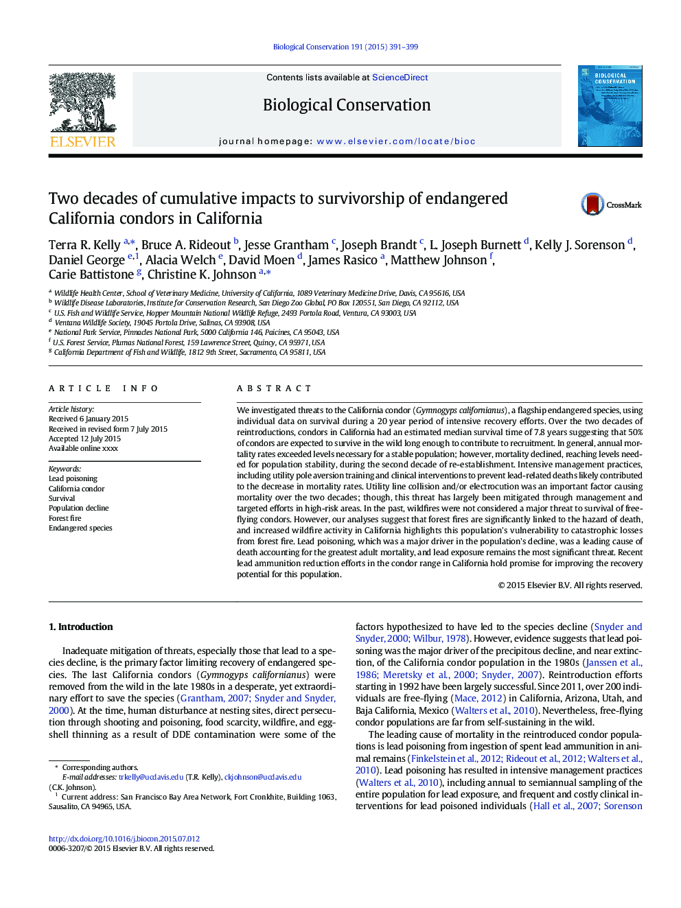 Two decades of cumulative impacts to survivorship of endangered California condors in California