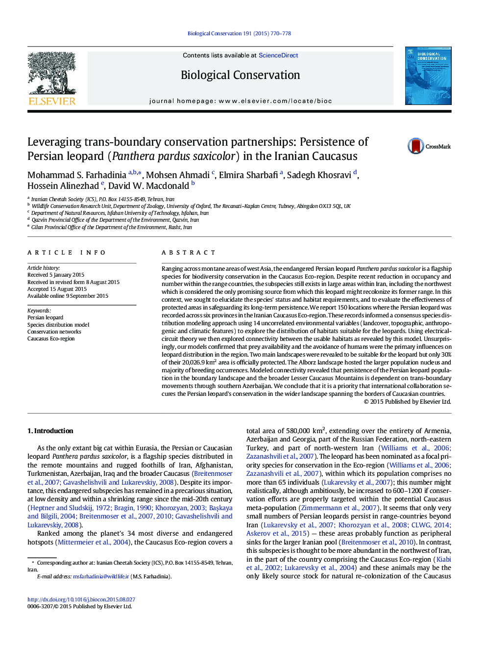 Leveraging trans-boundary conservation partnerships: Persistence of Persian leopard (Panthera pardus saxicolor) in the Iranian Caucasus