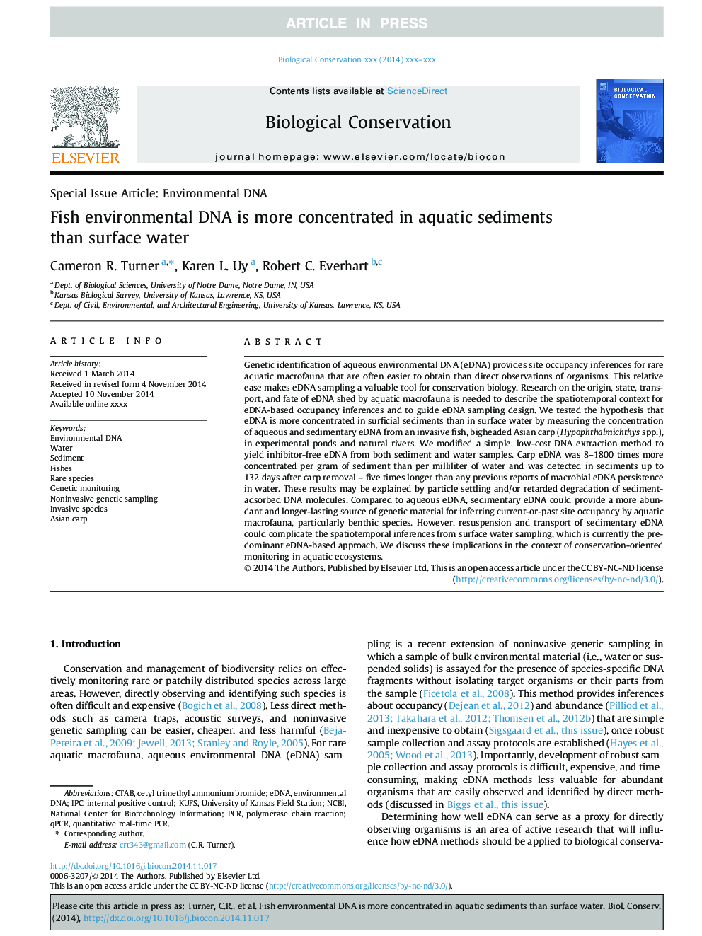 Fish environmental DNA is more concentrated in aquatic sediments than surface water